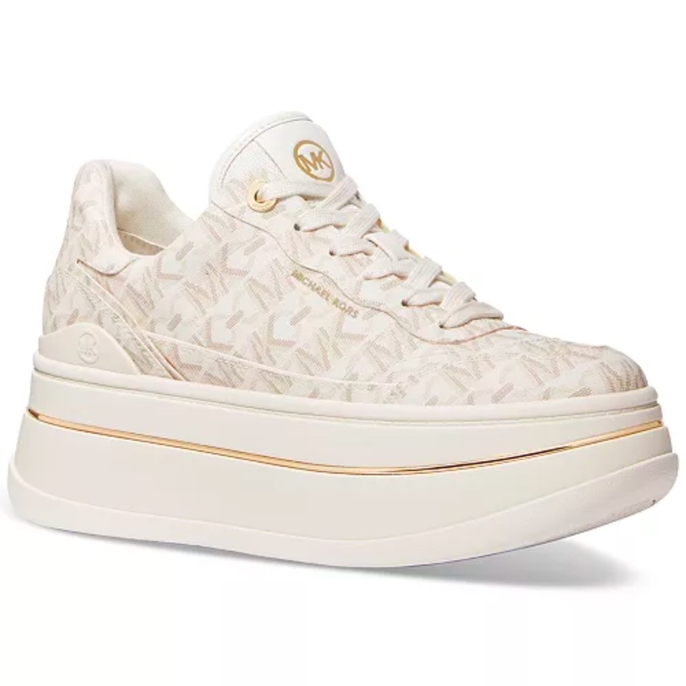 New Michael Kors Women's Hayes Empire Logo Lace-Up Vanilla Platform Sneakers